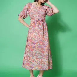 BAESD Floral Printed Georgette A-Line Midi Dress image 3