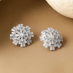 Rubans Rhodium-Plated Cubic Zirconia Studded Floral Shaped Studs image 4