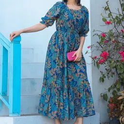 Raiyani Fashion Floral Print Crepe Fit & Flare Maxi Dress-picture-15