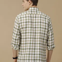 Linen Club Men Contemporary Spread Collar Gingham Checked Slim Fit Casual Shirt image 2