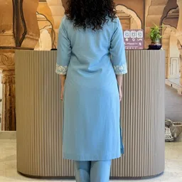 MILAAV Women Ethnic Motifs Embroidered Regular Thread Work Pure Cotton Kurta with Trousers image 5