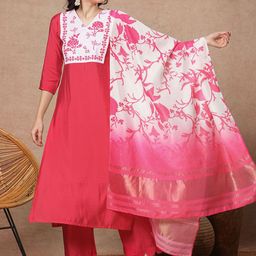 GoSriKi Floral Printed V-Neck Straight Kurta With Palazzos And Dupatta-picture-3