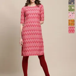7Threads Selection Of 6 Chevron Printed Round Neck Straight Kurtas-picture-36