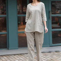 TITTLI Striped Notch Neck Linen Tunic With Trouser-picture-12