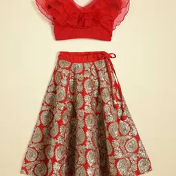 Piccolo Cap Sleeves Choli Floral Design Lehenga - Red-picture-19
