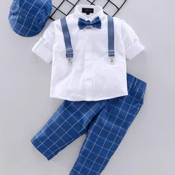 Robo Fry Full Sleeves Shirt with Checks Trouser, Suspenders & Cap - White Blue-picture-26