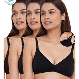 Inner Sense Pack Of 3 Organic Cotton Antimicrobial Solid Nursing Bra - Black-image-3