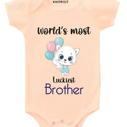 KNITROOT Most Luckiest Brother Print Half Sleeves Onesie - Peach-picture-34
