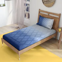The Happy Pod Blue & White Geometric Pure Cotton Flat Single Bedsheet & 1 Pillow Cover-image-50