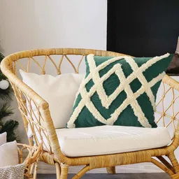 SASHAA WORLD Green & White Geometric Tufted Cotton Square Cushion Covers image 4