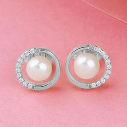 Peora Silver Plated Cubic Zirconia And Pearls Studded Circular Shaped Studs-picture-30