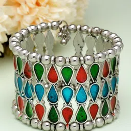 Moedbuille Silver-Plated Meenakari Work Afghan Teardrop Design Cuff Bracelet image 1