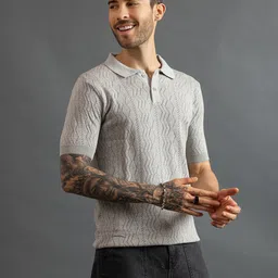 The Roadster Lifestyle Co. Men Self Design Polo Collar Pure Cotton T-shirt-picture-20