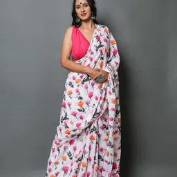 Craft Musium Floral Pure Cotton Bagru Saree image 3