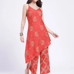 fusion by glitchez Ethnic Motifs Printed V-Neck Top With Trouser image 2
