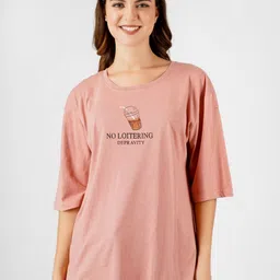 MIMID Women Typography Printed Round Neck Cotton Oversized T-shirt-picture-35