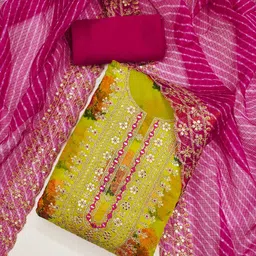 LeeliPeeri Designer Floral Printed Thread Work Unstitched Dress Material-picture-29