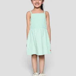Kiggle Girls Solid Smocked Fit & Flare Dress-image-2