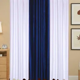 BELLA TRUE White & Blue 3 Pieces Ripple Fold Window Curtains-image-60