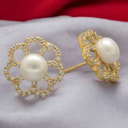 sri jagdamba pearls dealer Sri Jagdamba Gold Plated Pearls Dealer Contemporary Studs Earrings image 2