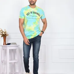 ARBOUR Men Dyed Round Neck Cotton T-shirt image 4