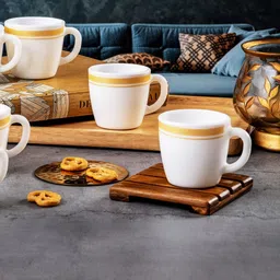 Cello White & Brown Floral Printed Opalware Glossy Mugs Set of Cups and Mugs-picture-10