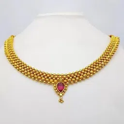Heer Collection Gold Plated Ethnic Matte Finish Thushi Choker Necklace and Earrings image 2
