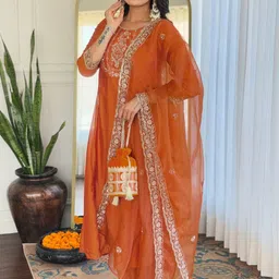Moda Rapido Women Ethnic Motifs Embroidered Anarkali Kurta with Trousers & Dupatta image 5