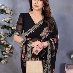 all about you Floral Embroidered Pure Georgette Designer Saree image 2