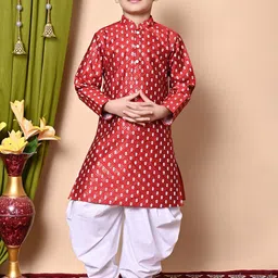 BAESD Boys Embroidered Regular Sequinned Dupion Silk Kurta with Patiala-picture-15
