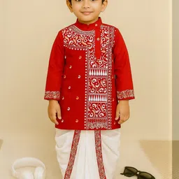 AHLAN APPARELS Boys Ethnic Motifs Embroidered Regular Pure Cotton Kurta with Dhoti Pants image 1