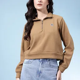 glitchez Applique Detail Mock Collar Crop Sweatshirt image 3