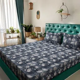 Myntra Elegant Homes Grey & White Floral 300 TC Fitted Double King Bedsheet Set-2.5mX2.25m-picture-11