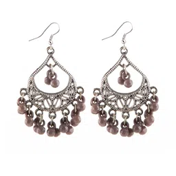 creative frogs Set of 2 Oxidized Silver-Toned Chandbali Earrings with Grey & Peach Beads & Girls image 4