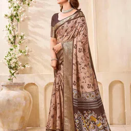 DIVASTRI Kalamkari Print Zari Saree with Unstiched Blouse Piece image 3