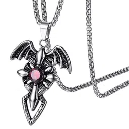 P. R. PRINTS Stainless Steel Artificial Stones Studded Gothic Punk Pendant With Chain image 4