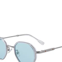 HASHTAG EYEWEAR Unisex Blue Lens & Silver-Toned Round Sunglasses with image 4