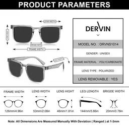 Dervin Unisex Grey Lens & Blue Square Sunglasses with image 2