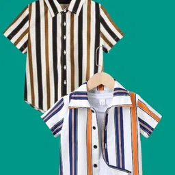 DUTT CREATION Boys Pack Of 2 Classic Striped Spread Collar Cotton Shirts-picture-15