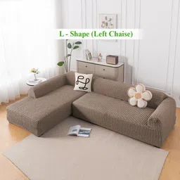 HOKIPO Brown 2 Pieces 280 GSM L Shape 6 Seater Anti Slip Sofa Cover With Arms-picture-25