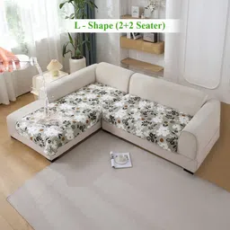 HOKIPO Feather Brown 2 Pieces Floral Printed Waterproof 4 Seater Sofa Seat Cover Mat-image-47