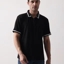 SZN Men Monochrome Polo Collar Regular Fit T-shirt-picture-2