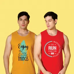 WOOSTRO Men Pack of 2 Typography Printed Round Neck Cotton Slim Fit Sports T-shirts image 4