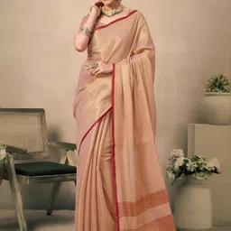 VASTRA-THE FACTORY STORE Striped Tissue Saree With Blouse Piece image 4