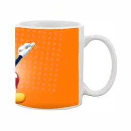 Mr UVD White & Orange Cartoon Characters Printed Ceramic Glossy Mug 350 ml image 2