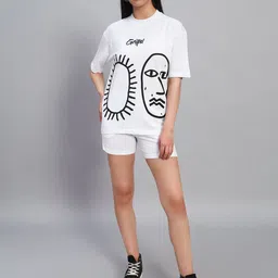 GRIFFEL Self-Design Oversized-Fit Pure Cotton T-Shirt & Shorts Co-Ord Set image 5