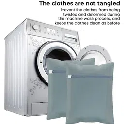 Aura 3Pcs Grey Reusable Mesh Laundry Bags With Zipper image 4