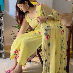 Anni Designer Women Floral Printed Regular Kurta with Trousers & With Dupatta image 4