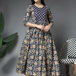 Pristyle Women Round Neck Floral Print Fit & Flare Maxi Dress image 2