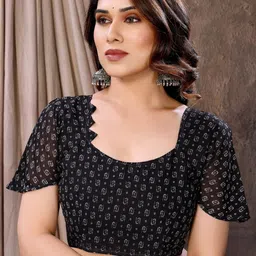 KALINI Black Poly Georgette Printed Sarees image 5